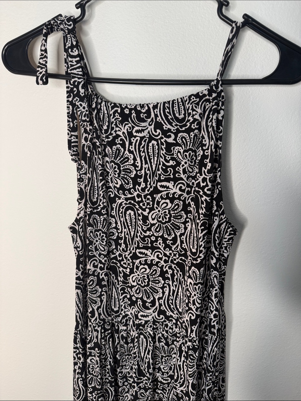 Kaiya Designs Black White Paisley Tiered Maxi Dress Tie Strap Boho XXS - Picture 2 of 6